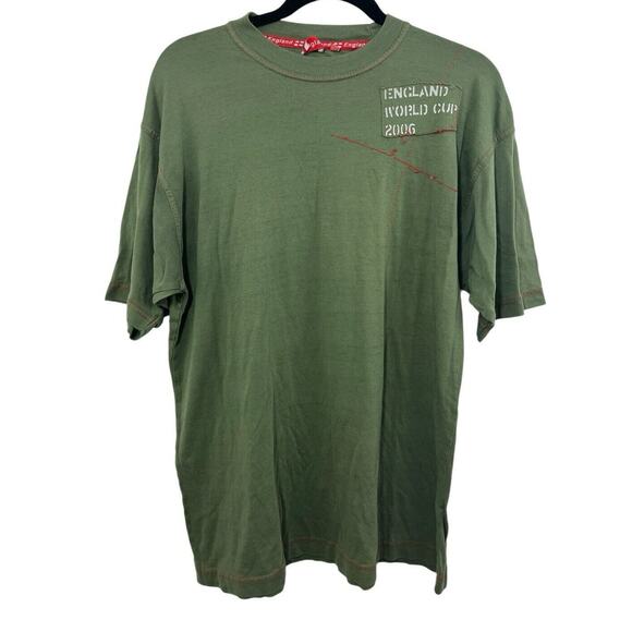 2006 England UK World Cup T-Shirt L XL Olive Green Red Soccer Blokecore - Picture 1 of 11